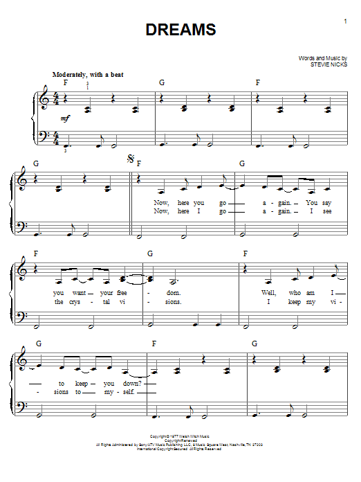 Glee Cast Dreams sheet music notes and chords arranged for Piano, Vocal & Guitar Chords (Right-Hand Melody)