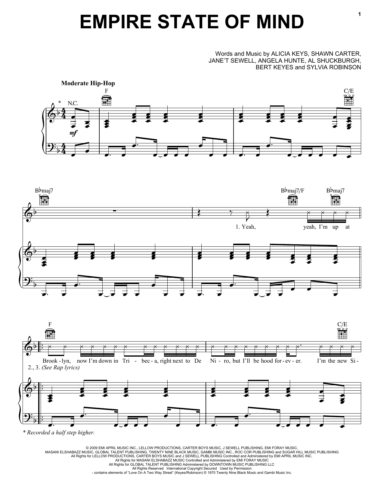 Glee Cast Empire State Of Mind sheet music notes and chords arranged for Piano, Vocal & Guitar Chords (Right-Hand Melody)