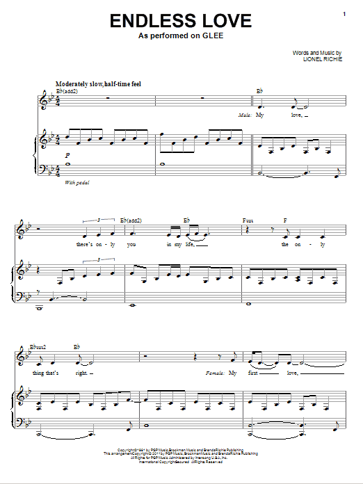 Glee Cast Endless Love (Vocal Duet) sheet music notes and chords arranged for Piano & Vocal