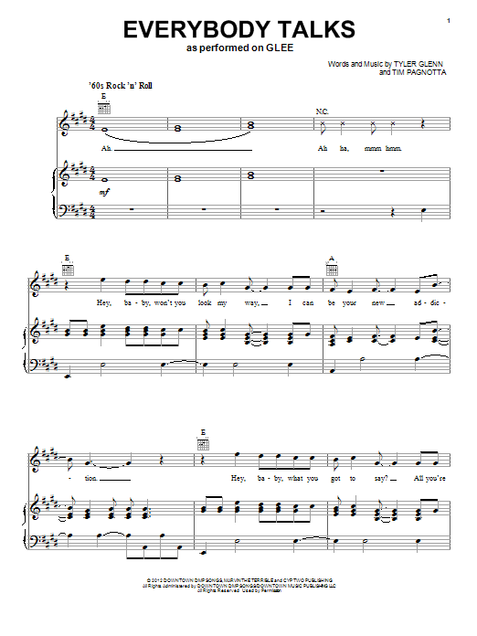 Glee Cast Everybody Talks sheet music notes and chords arranged for Piano, Vocal & Guitar Chords (Right-Hand Melody)
