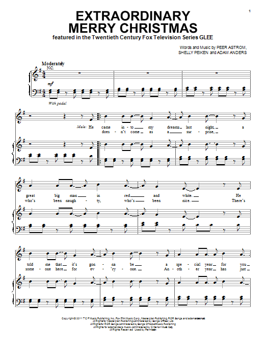 Glee Cast Extraordinary Merry Christmas sheet music notes and chords arranged for Piano, Vocal & Guitar Chords (Right-Hand Melody)