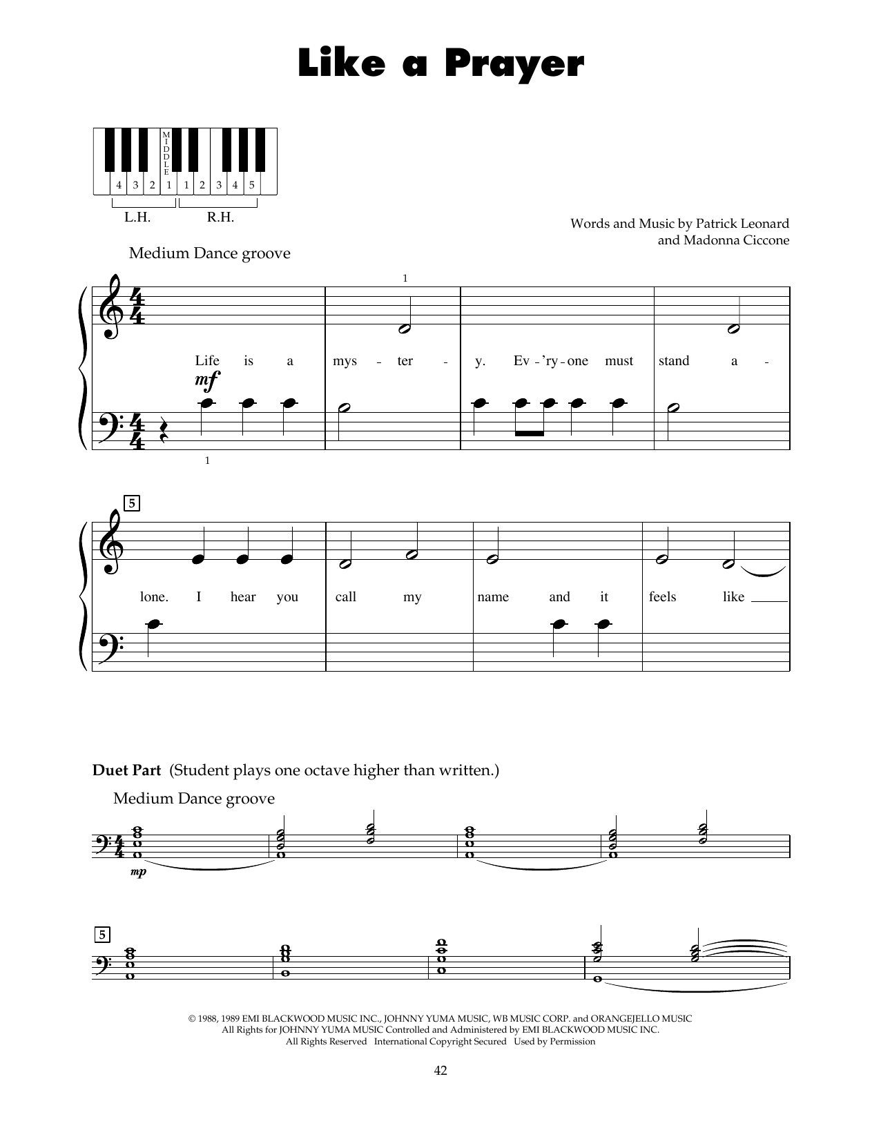 Glee Cast (feat. Jonathan Groff) Like A Prayer sheet music notes and chords arranged for 5-Finger Piano