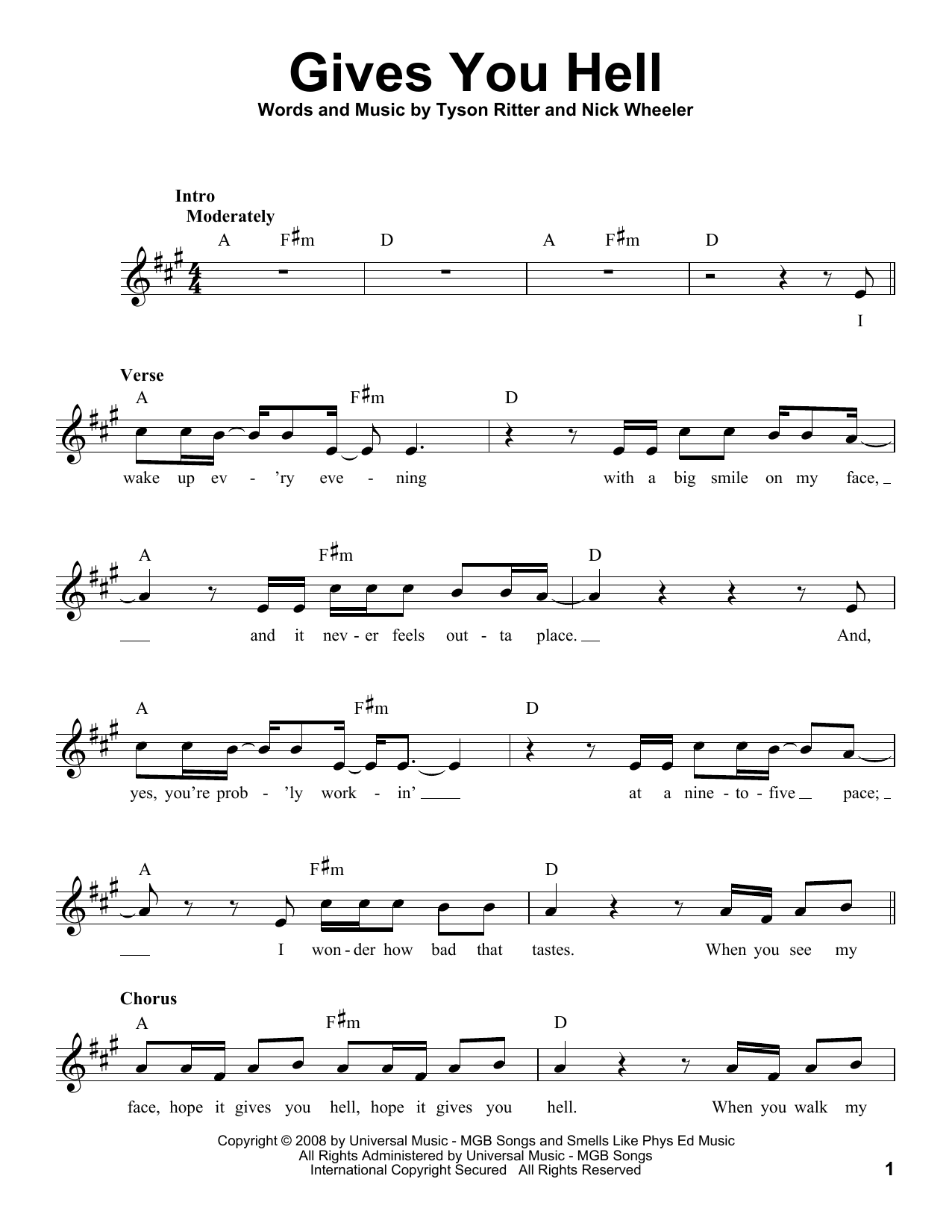 Glee Cast featuring Lea Michele Gives You Hell sheet music notes and chords arranged for Pro Vocal