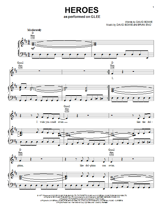 David Bowie Heroes sheet music notes and chords arranged for Piano, Vocal & Guitar Chords (Right-Hand Melody)