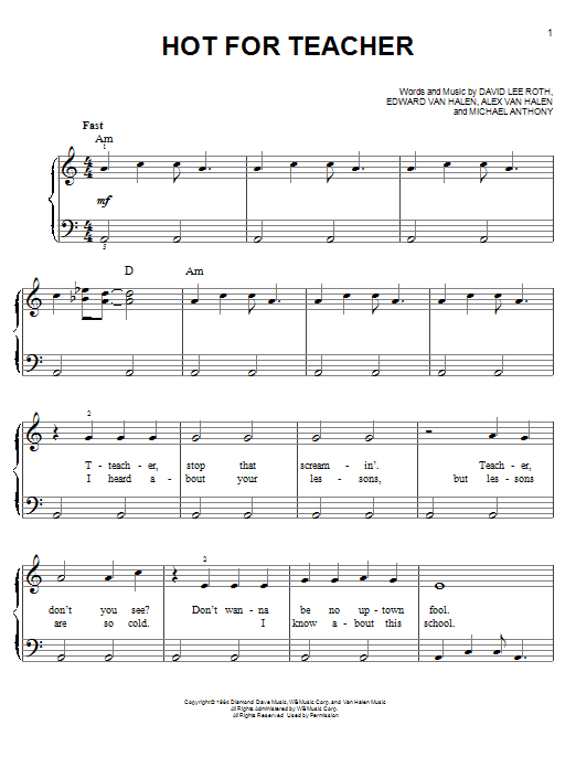 Glee Cast Hot For Teacher sheet music notes and chords arranged for Easy Piano