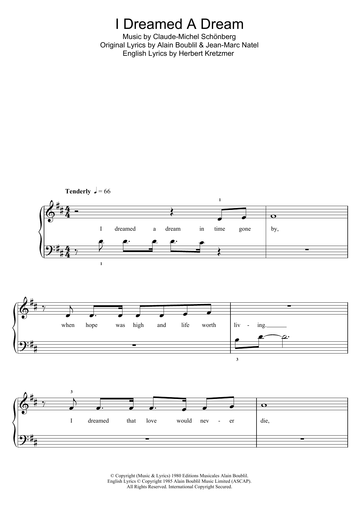 Glee Cast I Dreamed A Dream (from Les Miserables) sheet music notes and chords arranged for 5-Finger Piano
