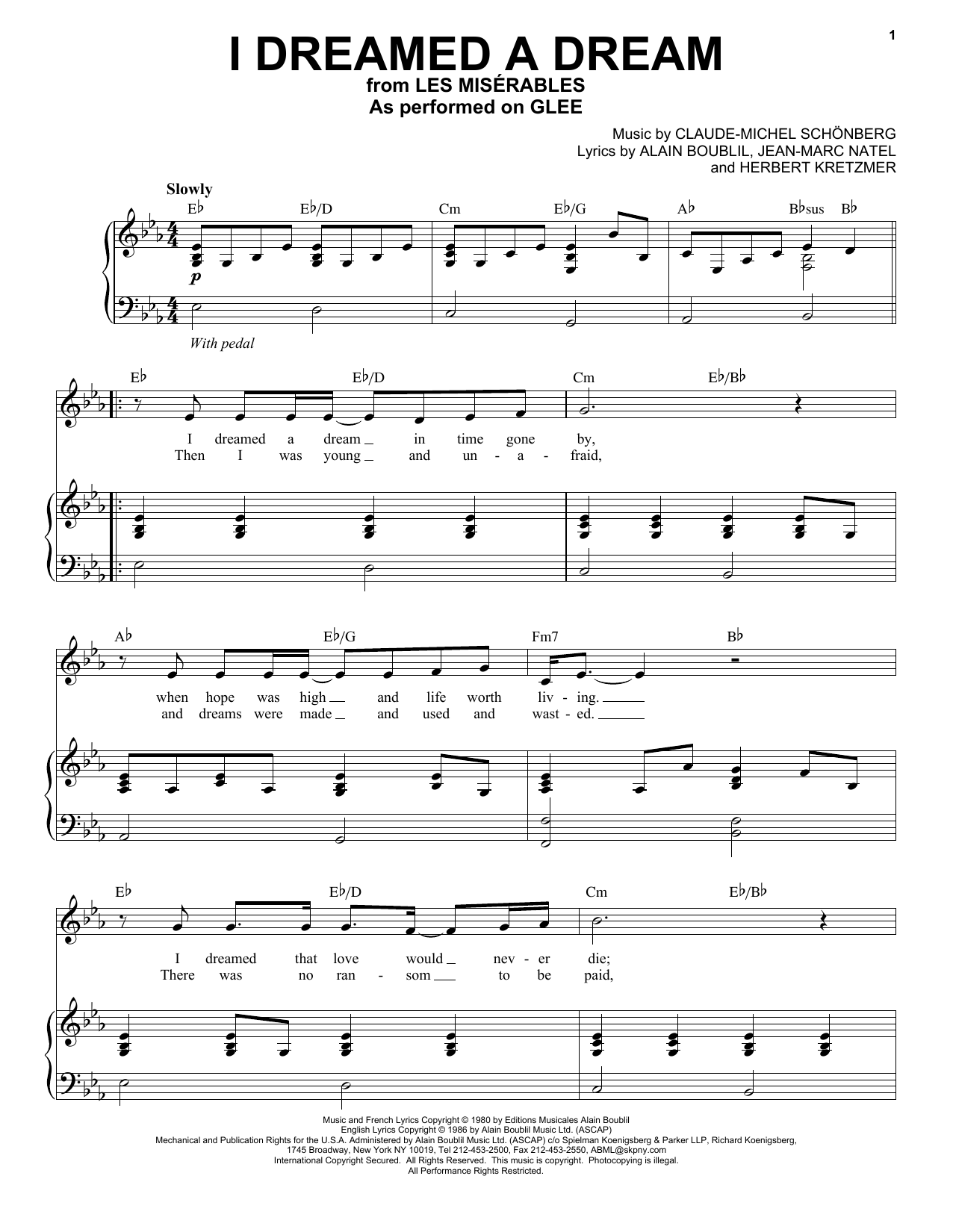 Glee Cast I Dreamed A Dream sheet music notes and chords arranged for Piano & Vocal