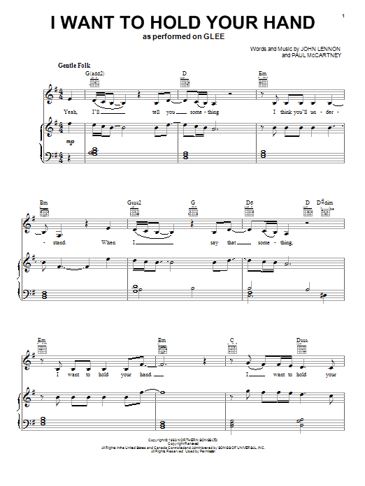Glee Cast I Want To Hold Your Hand sheet music notes and chords arranged for Piano, Vocal & Guitar Chords (Right-Hand Melody)