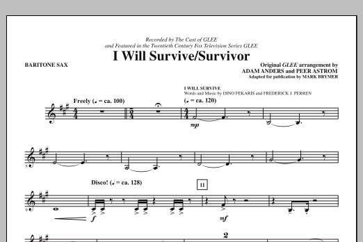 Glee Cast I Will Survive/Survivor (arr. Mark Brymer) - Baritone Sax sheet music notes and chords arranged for Choir Instrumental Pak