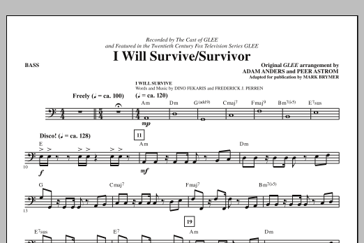 Glee Cast I Will Survive/Survivor (arr. Mark Brymer) - Bass sheet music notes and chords arranged for Choir Instrumental Pak