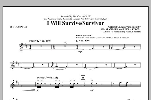 Glee Cast I Will Survive/Survivor (arr. Mark Brymer) - Bb Trumpet 2 sheet music notes and chords arranged for Choir Instrumental Pak