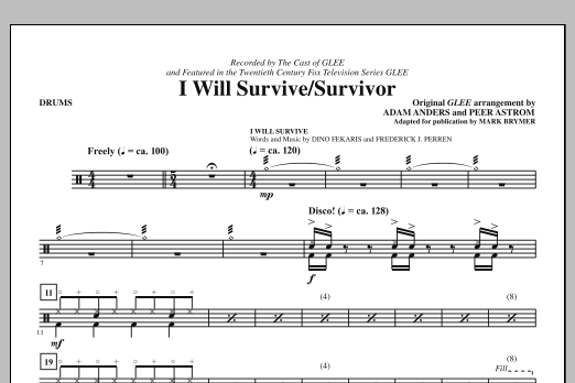 Glee Cast I Will Survive/Survivor (arr. Mark Brymer) - Drums sheet music notes and chords arranged for Choir Instrumental Pak