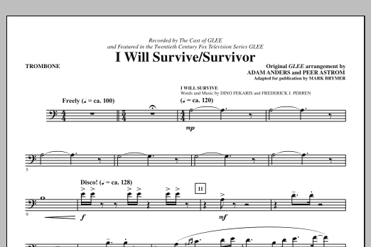 Glee Cast I Will Survive/Survivor (arr. Mark Brymer) - Trombone sheet music notes and chords arranged for Choir Instrumental Pak