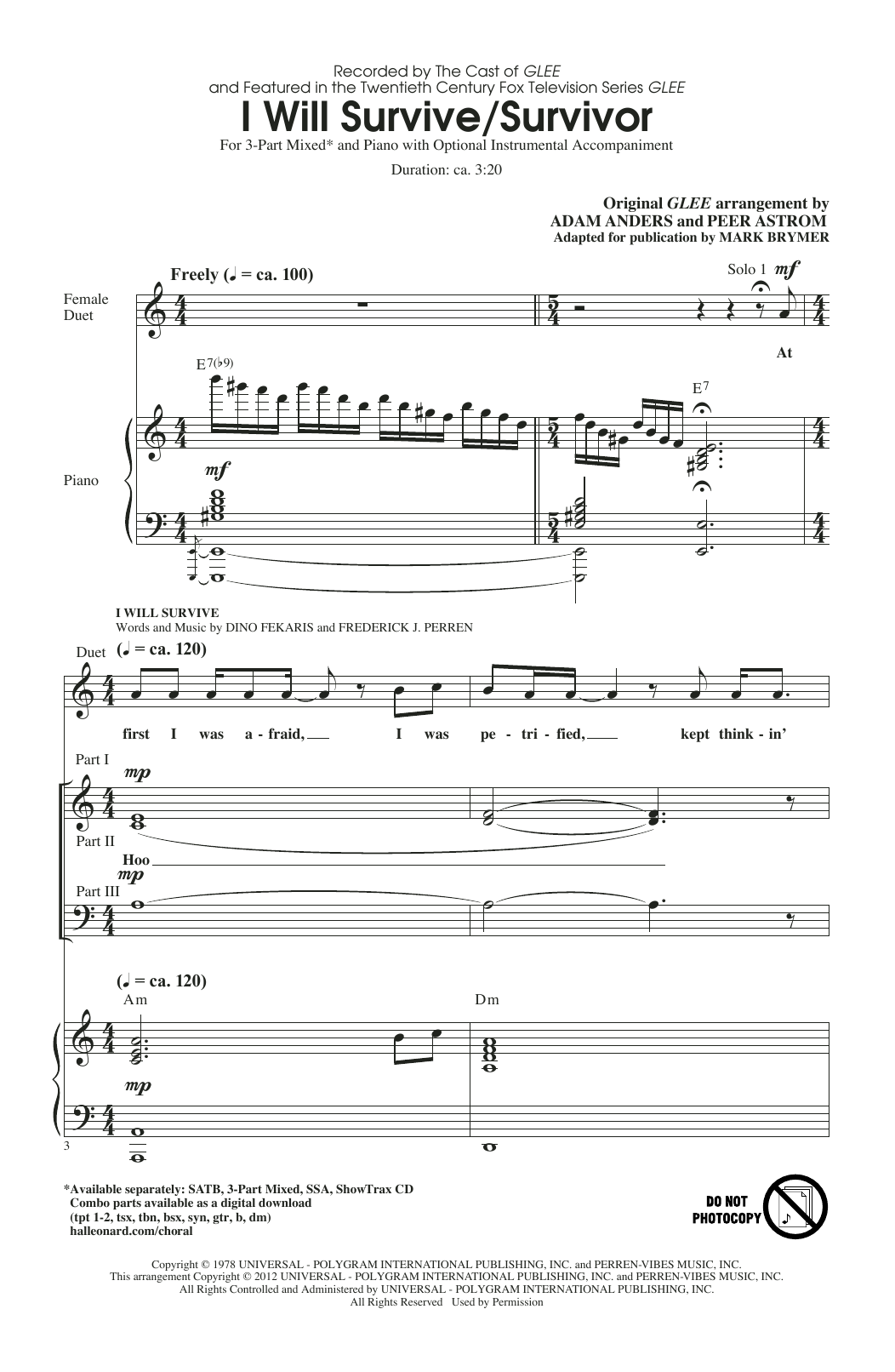 Glee Cast I Will Survive/Survivor (arr. Mark Brymer) sheet music notes and chords arranged for SATB Choir
