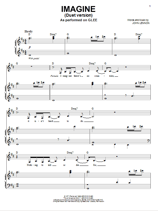 Glee Cast Imagine (Vocal Duet) sheet music notes and chords arranged for Piano & Vocal
