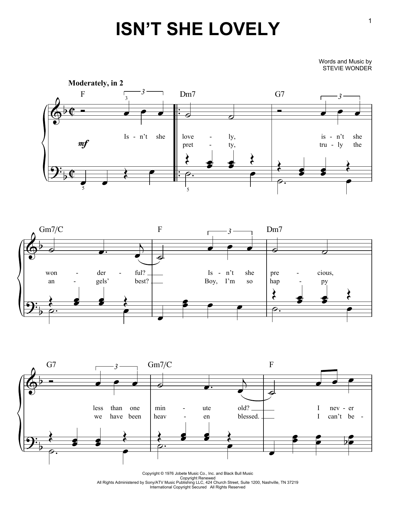 Glee Cast Isn't She Lovely sheet music notes and chords arranged for Easy Piano