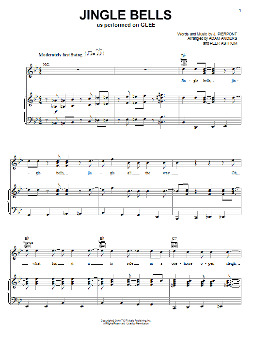 Glee Cast Jingle Bells sheet music notes and chords arranged for Piano, Vocal & Guitar Chords (Right-Hand Melody)