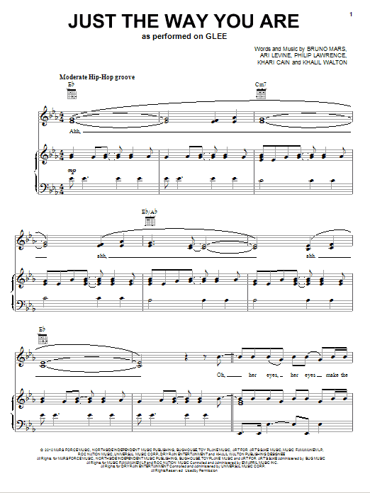 Glee Cast Just The Way You Are sheet music notes and chords arranged for Piano, Vocal & Guitar Chords (Right-Hand Melody)