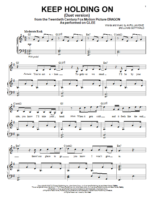 Glee Cast Keep Holding On (Vocal Duet) sheet music notes and chords arranged for Piano & Vocal