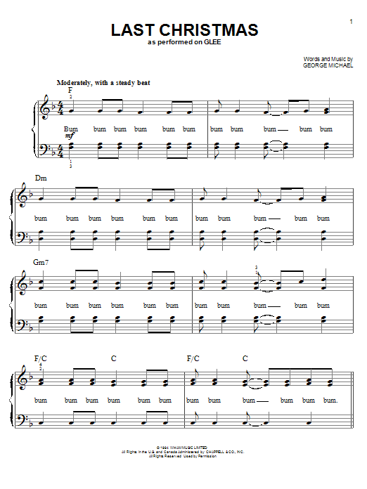 Glee Cast Last Christmas sheet music notes and chords arranged for Easy Piano
