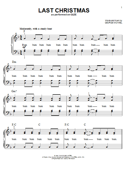 Glee Cast Last Christmas sheet music notes and chords arranged for Piano, Vocal & Guitar Chords (Right-Hand Melody)
