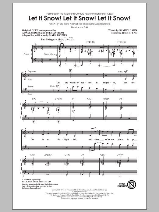 Glee Cast Let It Snow! Let It Snow! Let It Snow! (arr. Mark Brymer) sheet music notes and chords arranged for SATB Choir