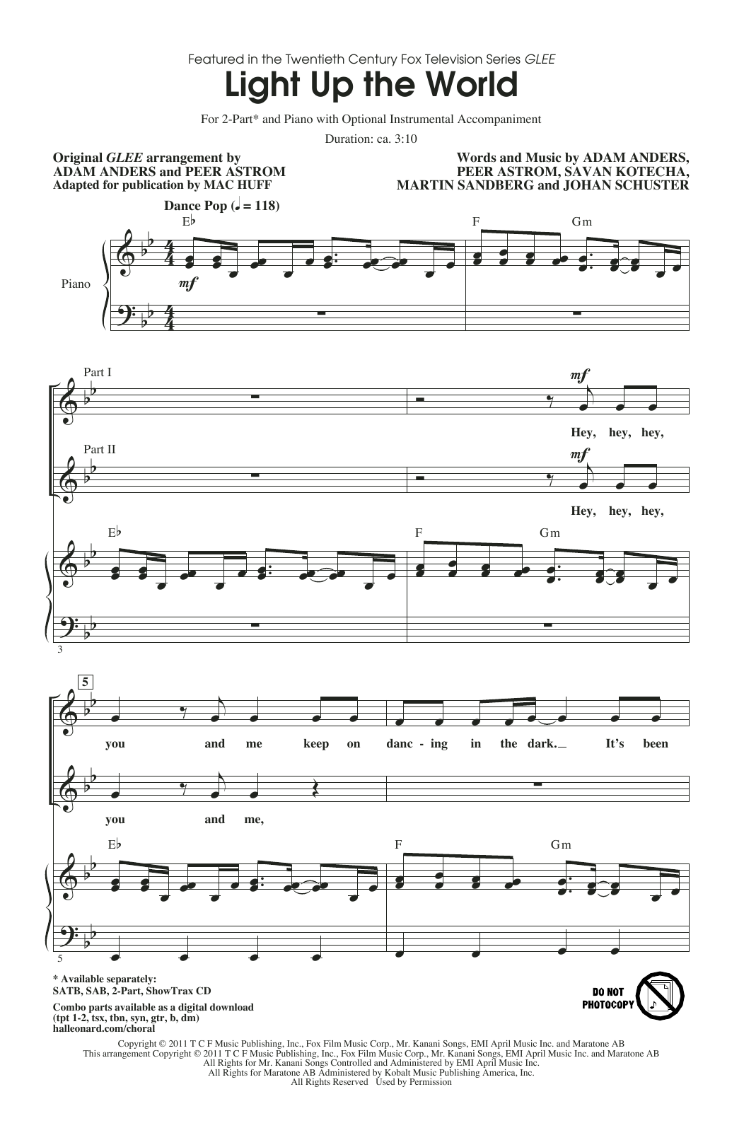 Glee Cast Light Up The World (from Glee) (ed. Mac Huff) sheet music notes and chords arranged for SAB Choir