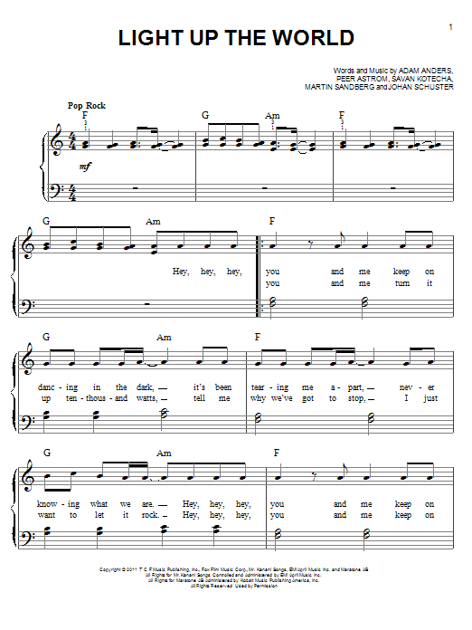 Glee Cast Light Up The World sheet music notes and chords arranged for Piano, Vocal & Guitar Chords (Right-Hand Melody)