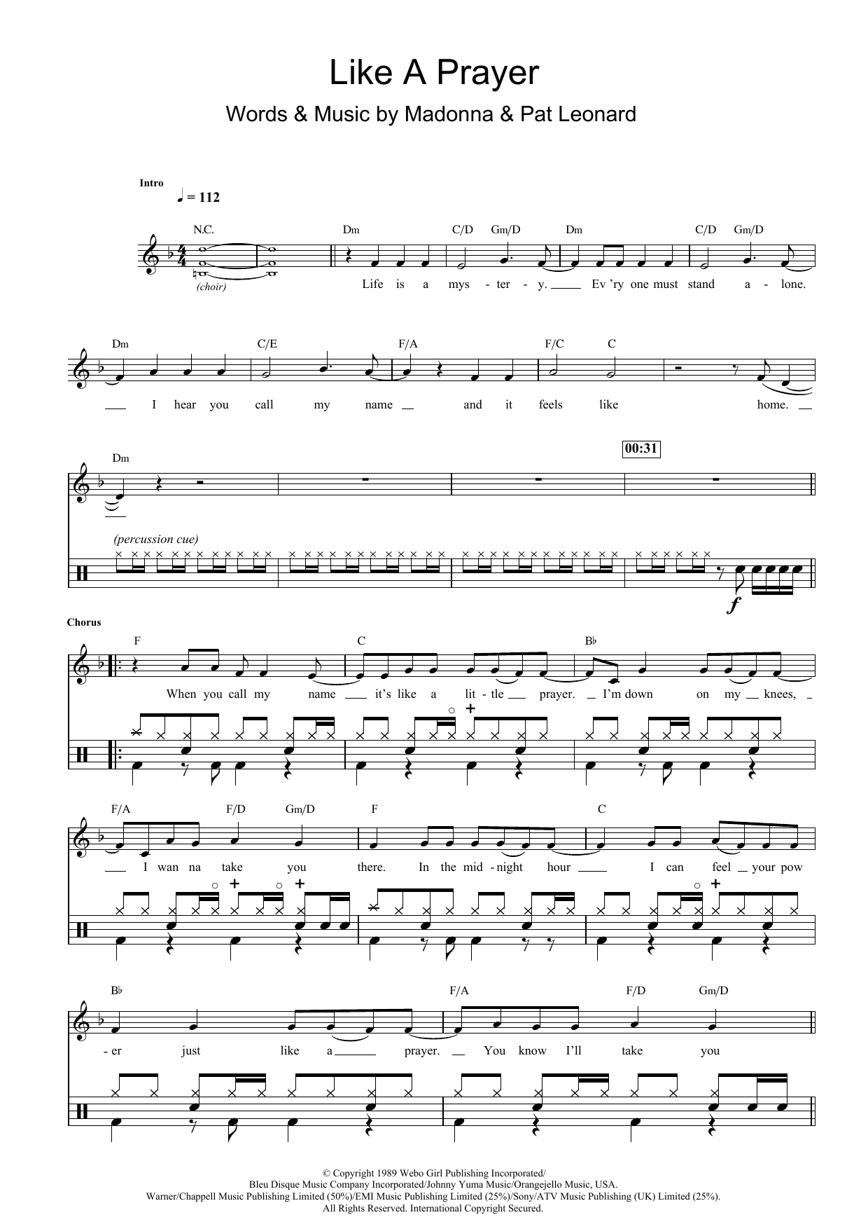 Glee Cast Like A Prayer sheet music notes and chords arranged for Drums