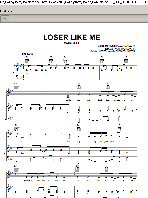 Glee Cast Loser Like Me sheet music notes and chords arranged for Piano, Vocal & Guitar Chords (Right-Hand Melody)