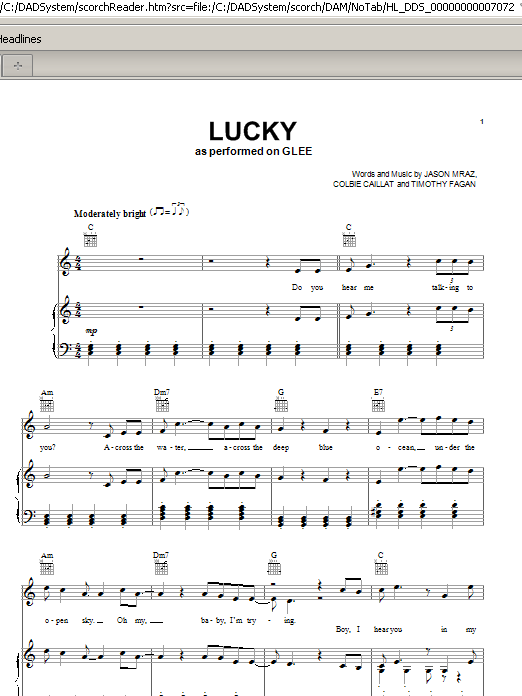 Glee Cast Lucky sheet music notes and chords arranged for Piano, Vocal & Guitar Chords (Right-Hand Melody)