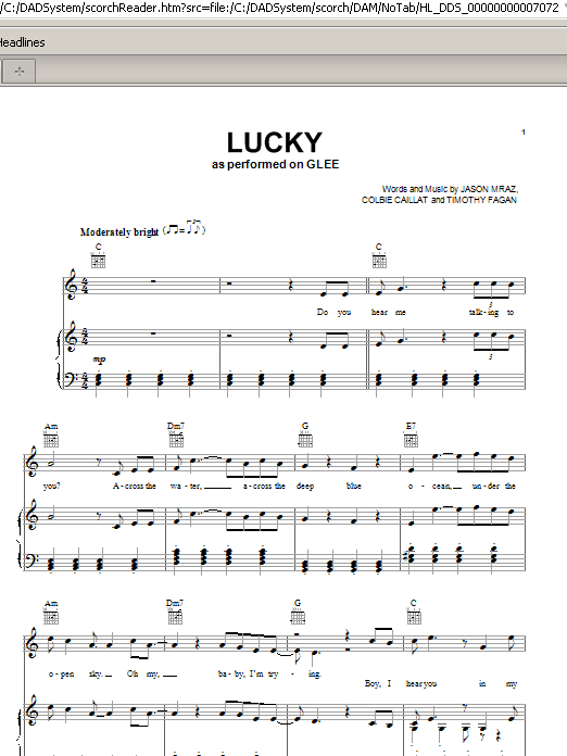 Glee Cast Lucky sheet music notes and chords arranged for Piano, Vocal & Guitar Chords