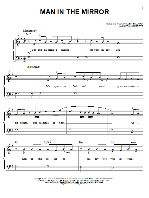 Glee Cast Man In The Mirror sheet music notes and chords arranged for Piano, Vocal & Guitar Chords (Right-Hand Melody)