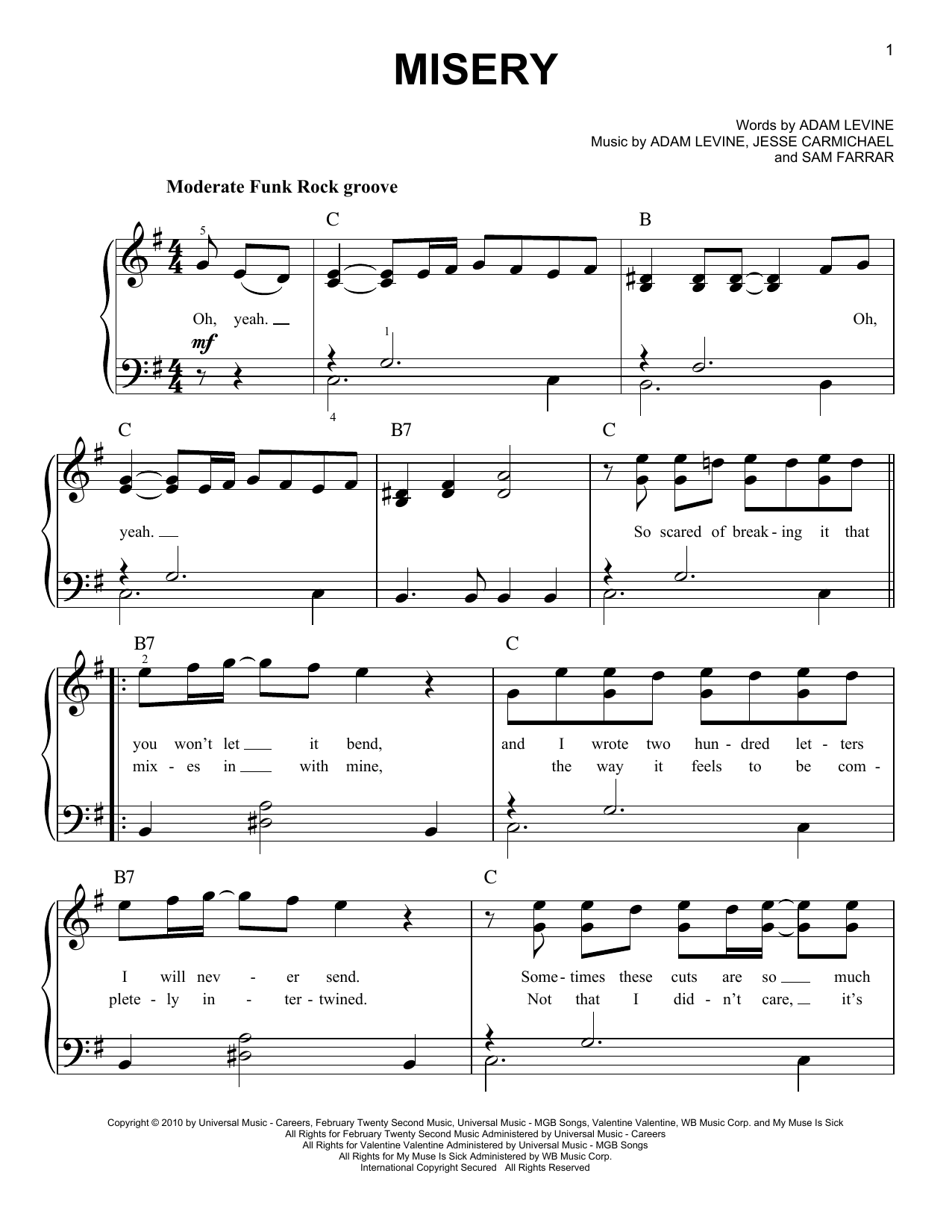 Glee Cast Misery sheet music notes and chords arranged for Piano, Vocal & Guitar Chords (Right-Hand Melody)