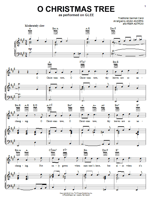 Glee Cast O Christmas Tree sheet music notes and chords arranged for Piano, Vocal & Guitar Chords (Right-Hand Melody)