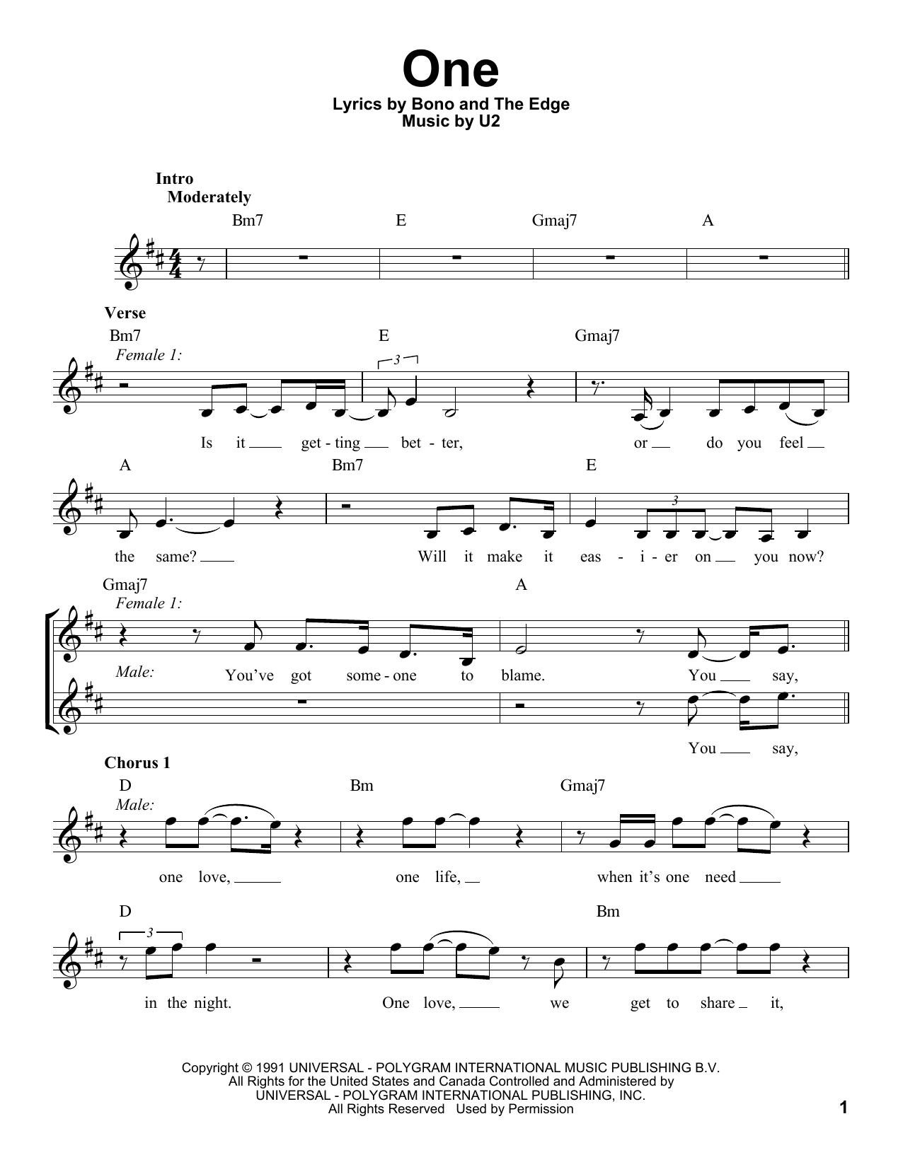 Glee Cast One sheet music notes and chords arranged for Pro Vocal