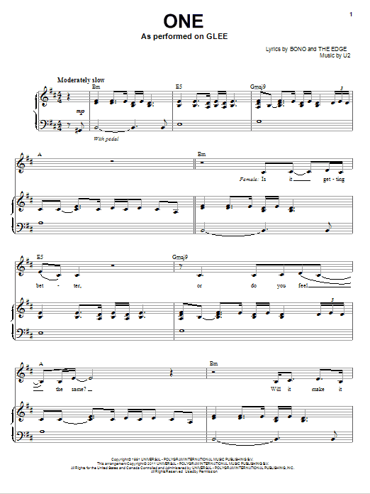Glee Cast One (Vocal Duet) sheet music notes and chords arranged for Piano & Vocal
