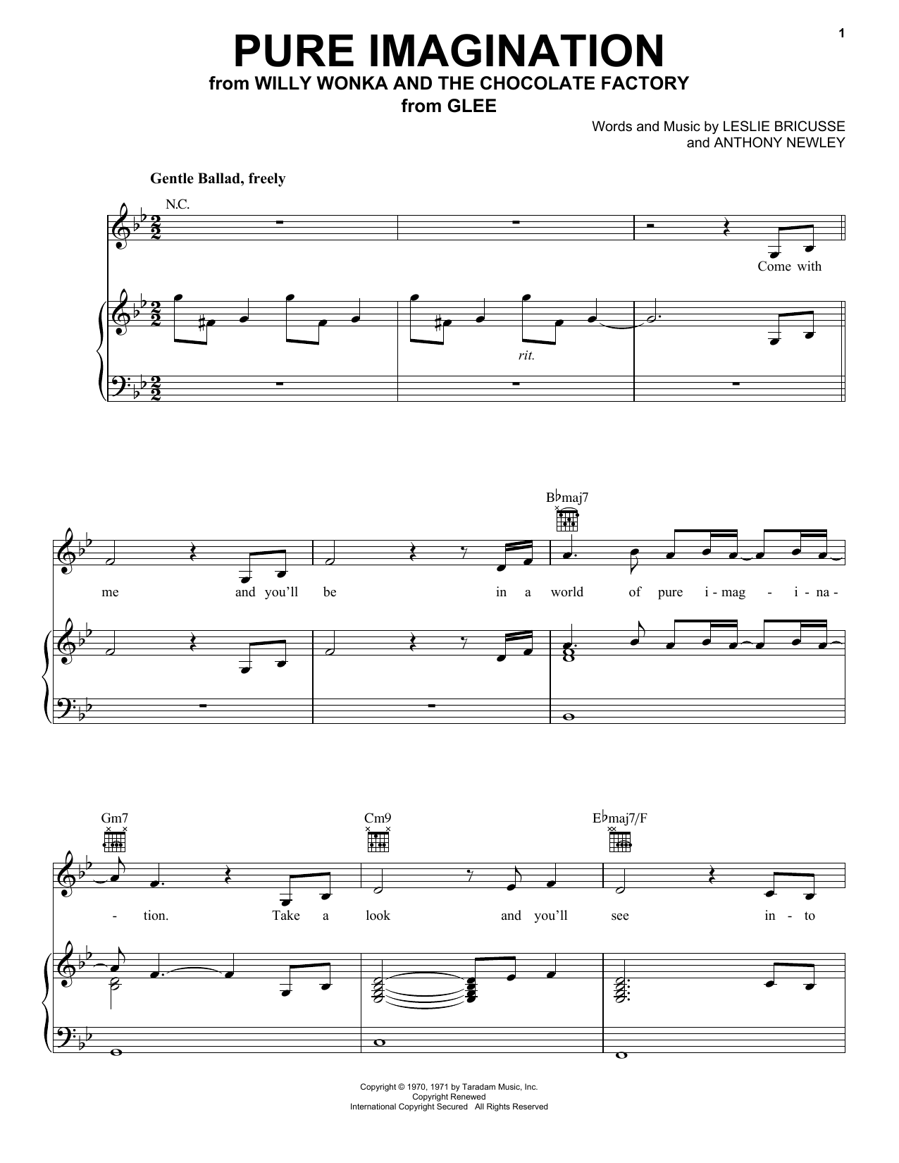 Glee Cast Pure Imagination sheet music notes and chords arranged for Piano, Vocal & Guitar Chords (Right-Hand Melody)