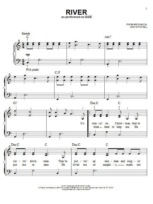 Glee Cast River sheet music notes and chords arranged for Easy Piano