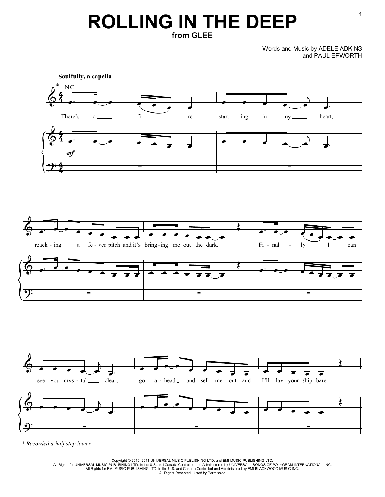 Glee Cast Rolling In The Deep sheet music notes and chords arranged for Piano Solo