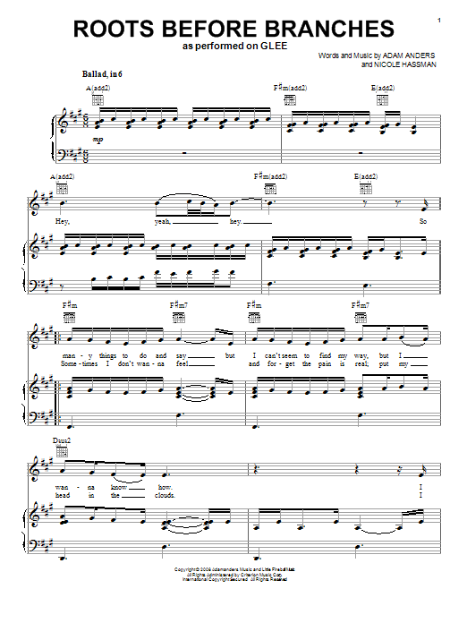 Glee Cast Roots Before Branches sheet music notes and chords arranged for Piano, Vocal & Guitar Chords (Right-Hand Melody)