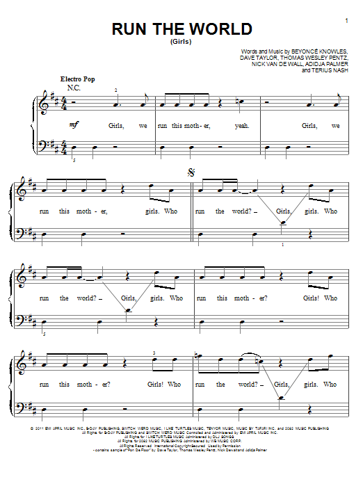 Glee Cast Run The World (Girls) sheet music notes and chords arranged for Piano, Vocal & Guitar Chords (Right-Hand Melody)