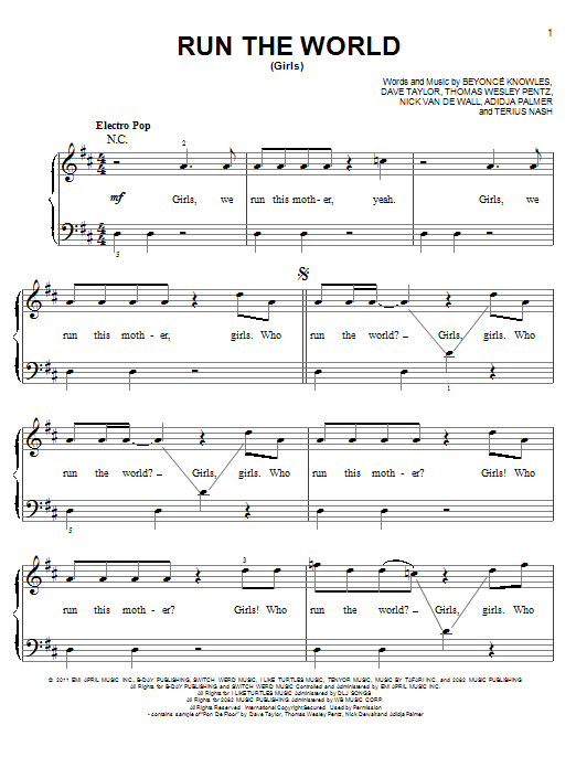 Glee Cast Run The World (Girls) sheet music notes and chords arranged for Easy Piano