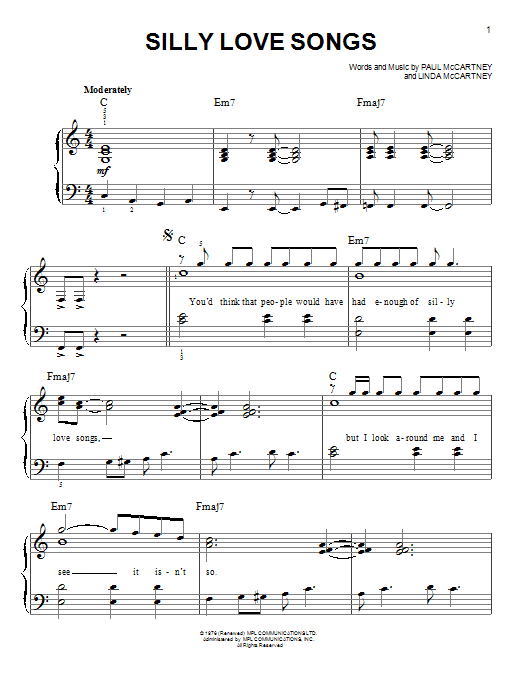 Glee Cast Silly Love Songs sheet music notes and chords arranged for Easy Piano