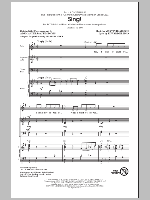 Glee Cast Sing! (adapt. Mark Brymer) sheet music notes and chords arranged for SATB Choir