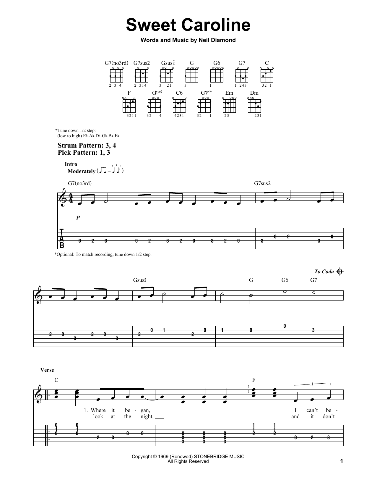 Glee Cast Sweet Caroline sheet music notes and chords arranged for Easy Guitar Tab