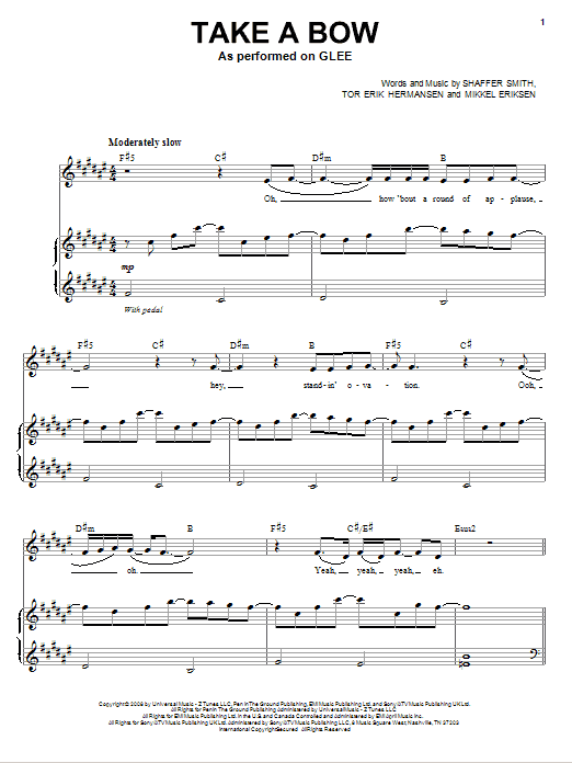 Glee Cast Take A Bow sheet music notes and chords arranged for Piano & Vocal