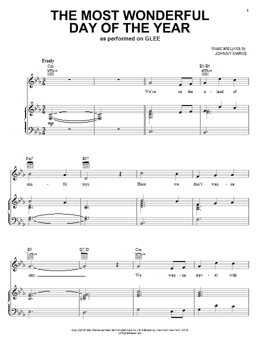 Glee Cast The Most Wonderful Day Of The Year sheet music notes and chords arranged for Piano, Vocal & Guitar Chords (Right-Hand Melody)