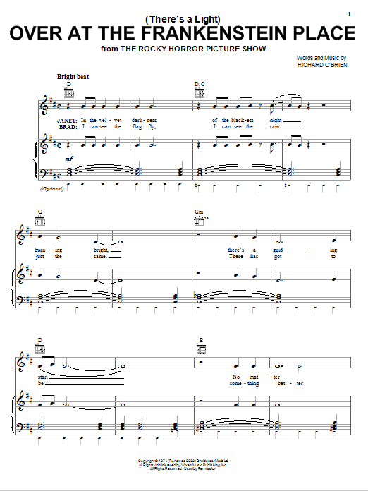 Glee Cast (There's A Light) Over At The Frankenstein Place sheet music notes and chords arranged for Piano, Vocal & Guitar Chords (Right-Hand Melody)
