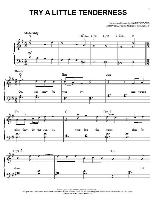 Glee Cast Try A Little Tenderness sheet music notes and chords arranged for Easy Piano